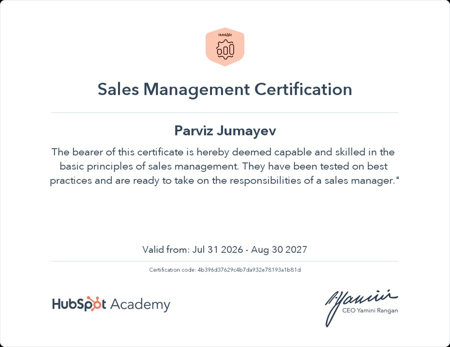 HubSpot Sales Management Certification sertifikati